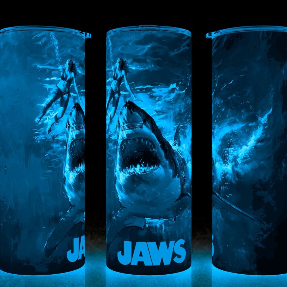 Glow in the Dark Jaws Horror Great White Shark Movie Cup Mug Tumbler